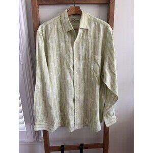 TOMMY BAHAMA MENS 100% LINEN LONG SLEEVE BUTTON UP SHIRT LARGE Green Pineapple